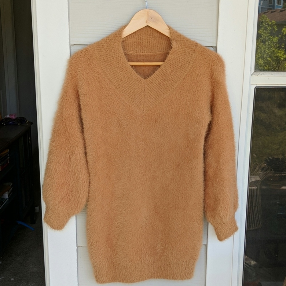 Tan Soft Fuzzy Tunic Sweater